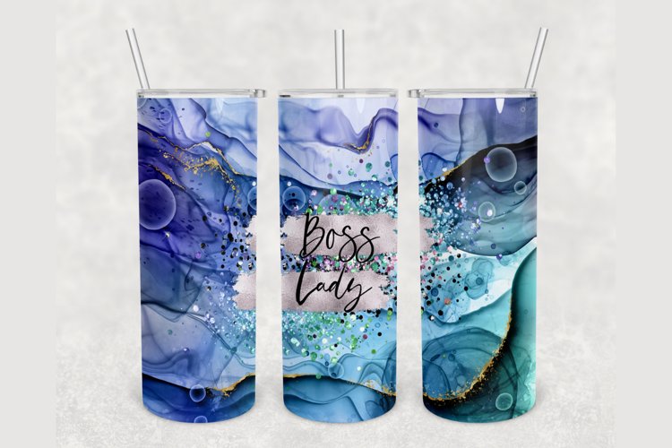 Boss Lady Navy Blue Alcohol Ink 20oz skinny tumbler