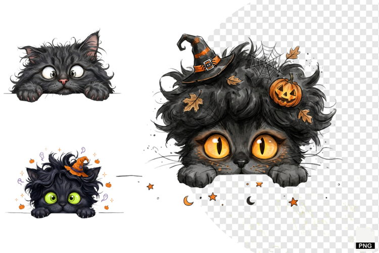Halloween Peeking Black Cats PNG Clipart