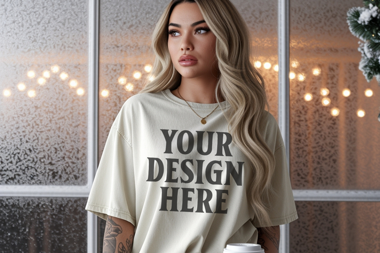Christmas Comfort Colors 1717 Ivory TShirt Mockup, CC 1717