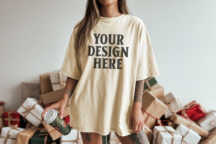 Ivory Christmas Comfort Colors 1717 TShirt Mockup, CC 1717