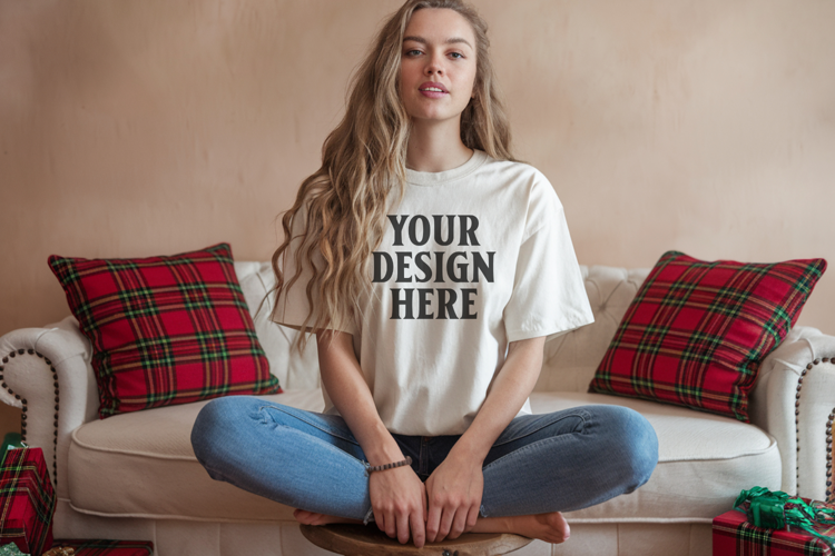 Ivory Christmas Comfort Colors 1717 T-shirt Mockup