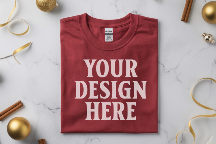 Gildan 64000 Red Folded Christmas Flat Lay T-shirt