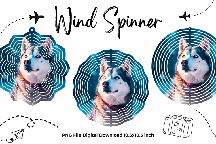 Siberian Husky Dog Wind Spinner Template Sublimation Animal