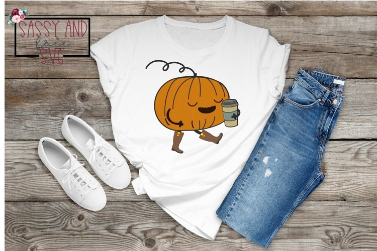 Pumpkin with Travel Coffee Cup Hand Drawn SVG, PNG, & JPEG example image 1