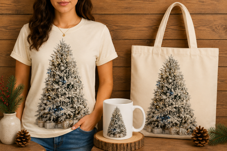 White Frosted Snowy Christmas Tree Holiday Photo Decor