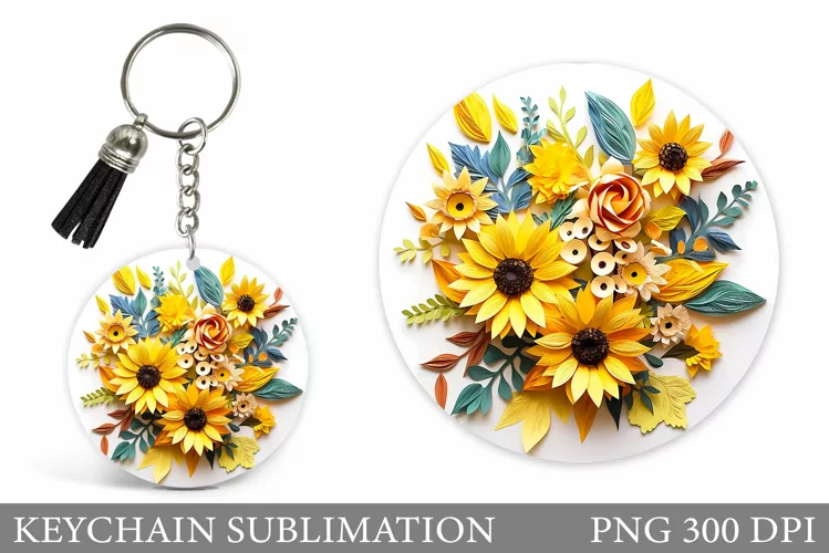 3D Flowers Round Keychain. Flowers Keychain Design
