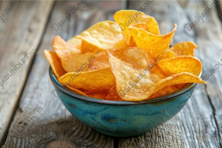Crispy potato chips in ceramic bowl example image 1