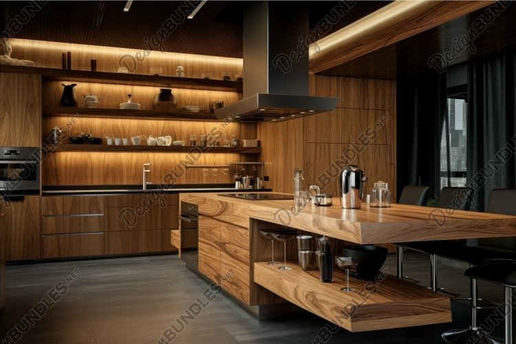 Modern kitchen interior with wooden finish