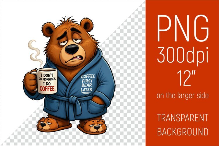 Funny Morning Coffee Bear | Cute Coffee Lover Clipart example image 1