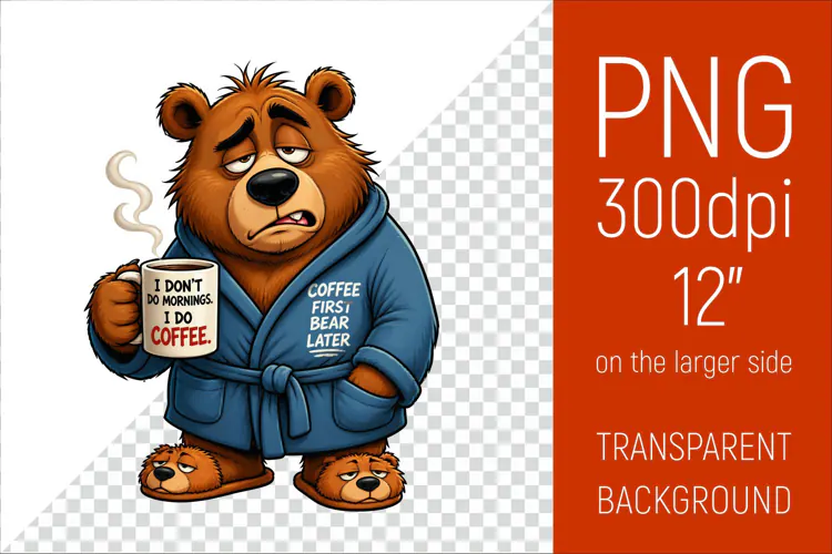 Funny Morning Coffee Bear | Cute Coffee Lover Clipart