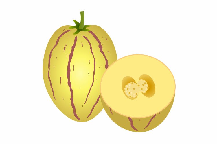 Pepino melons whole fruit with half on a white background.