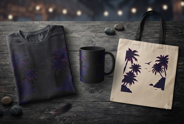 Tropical Palm Tree Frame PNG Beach Sunset Border Clipart
