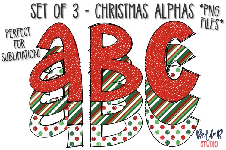 Christmas Doodle Letters Sublimation Alphabet Bundle example image 1