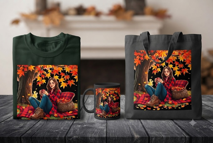 Cozy Autumn Coffee Girl PNG Fall Picnic Clipart Design