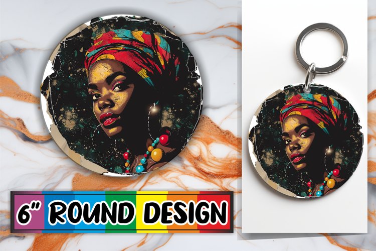 Keychain Holiday Woman Portrait Round Design Sublimation example image 1