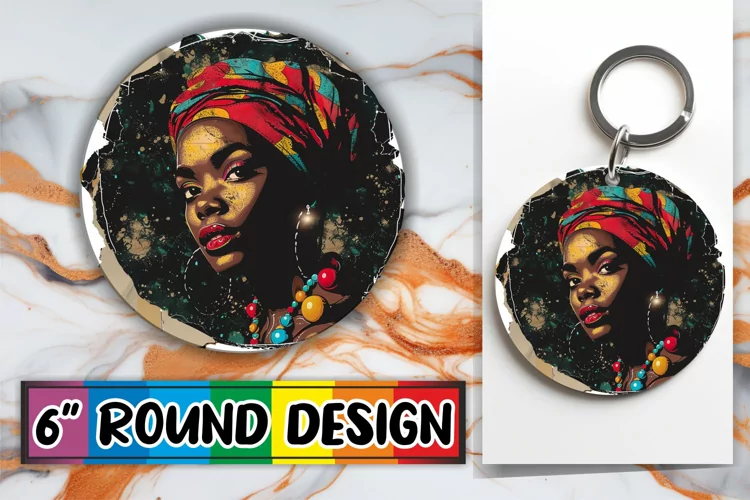 Keychain Holiday Woman Portrait Round Design Sublimation