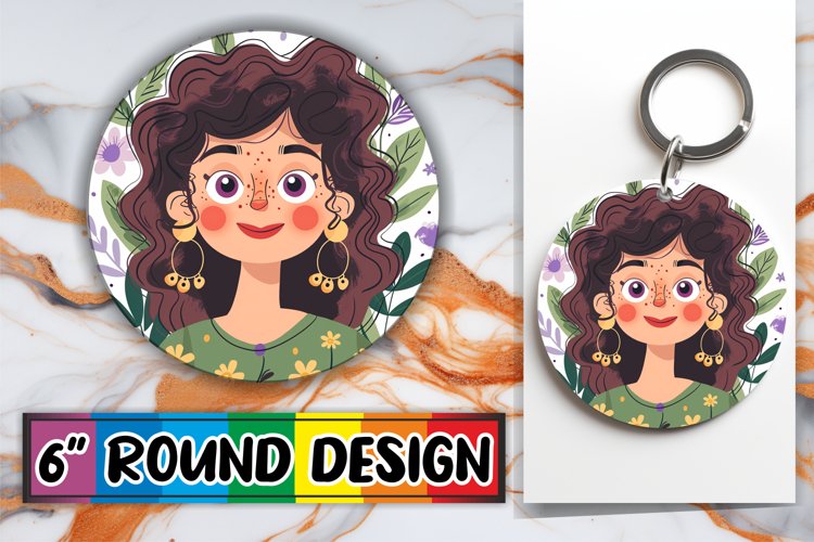 Lovely Woman and Flowers Round Design PNG example image 1