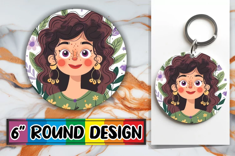 Lovely Woman and Flowers Round Design PNG