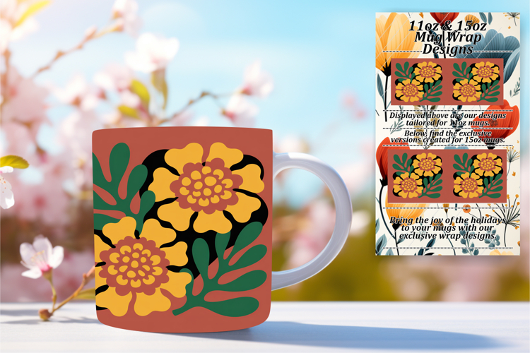 Sublimation 15oz Mug Wrap Png Template , Flowers