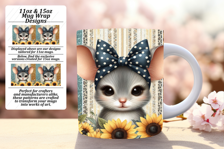 Elegant 15oz Mug Wrap Png Design , Cute Animals