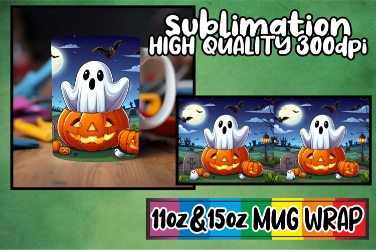 Magical mornings 11oz 15oz sublimation wrap, Ghost