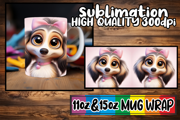 Cheerful hearts sublimation mug wrap, 3D Dog