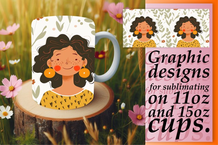 Chic Watercolor Mug Wrap with Flower Portrait 11oz/15oz example image 1
