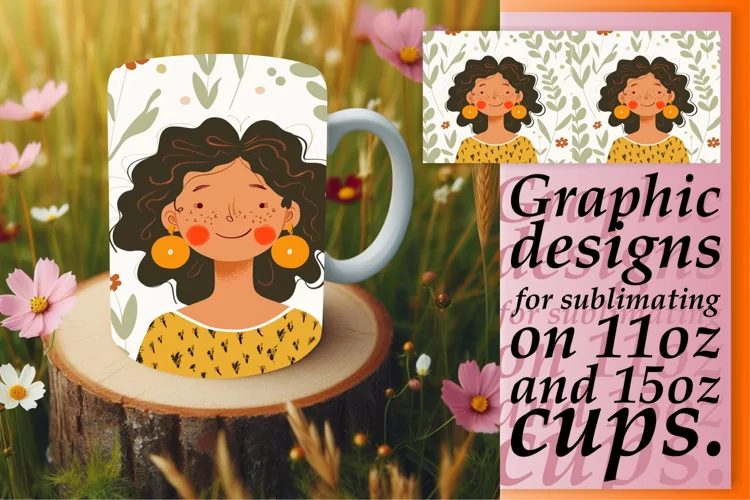 Chic Watercolor Mug Wrap with Flower Portrait 11oz/15oz