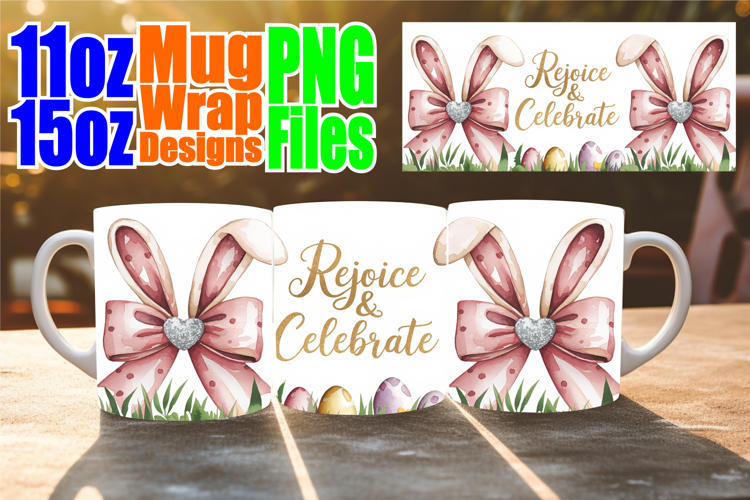 Cheerful sunsets sublimation mug wrap, Easter Bow