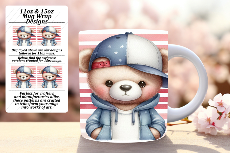 Joyful 11oz Mug Wrap Png Design , Teddy Bear