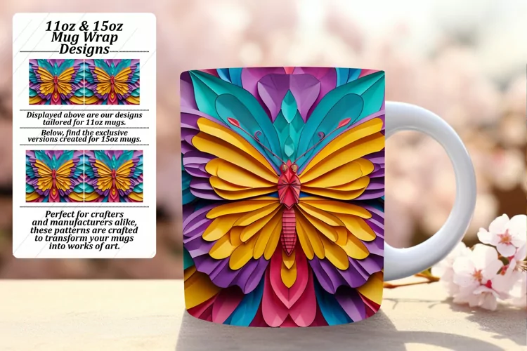 Whimsical Springtime Butterflies: 3D Mug Wrap