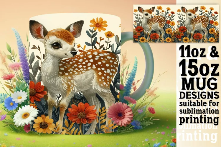 Deer Watercolor Mug Wrap Sublimation Decoration