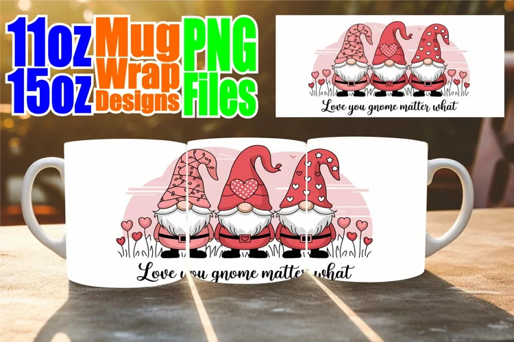 Blissful mornings 11oz 15oz sublimation wrap, Love Gnome