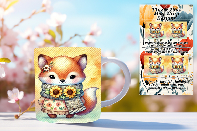 Unique 11oz Mug Wrap Png Artwork , Cute Animals