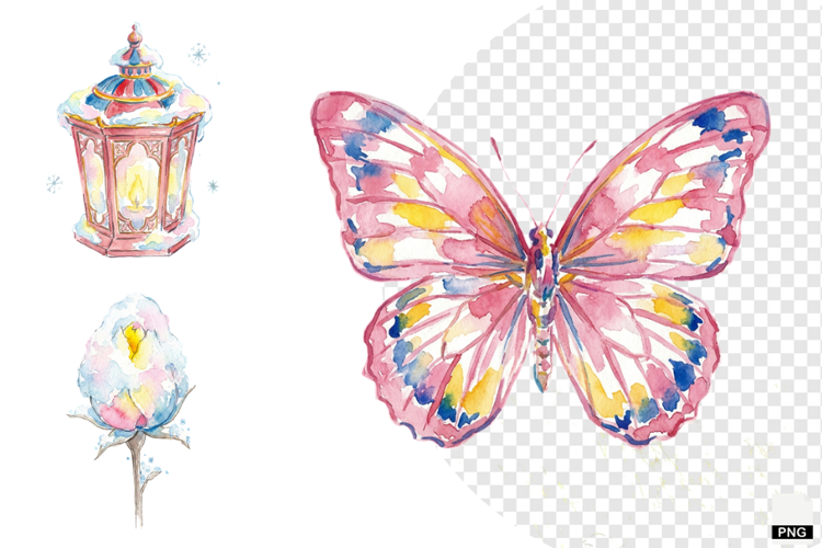 Snowy Butterfly Garden Clipart