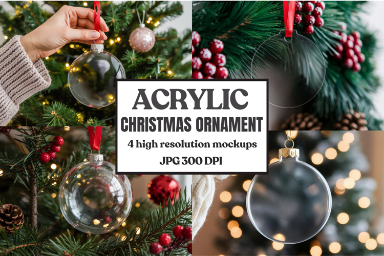 Christmas Acrylic Ornament Mockups | Round Clear Acrylic Orn