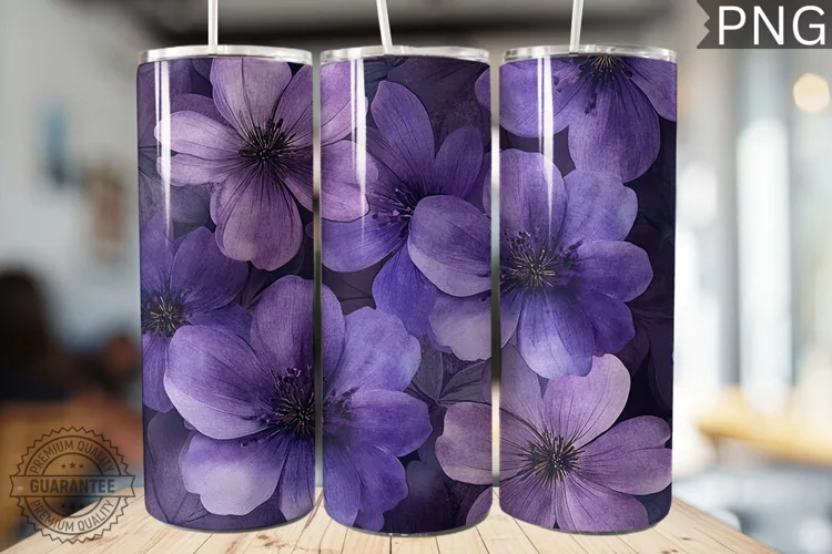 Purple Floral Tumbler Wrap - High Quality 300 Dpi