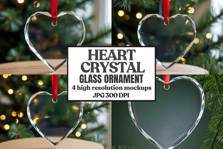 Christmas Heart Crystal Glass Ornament Mockups example image 1