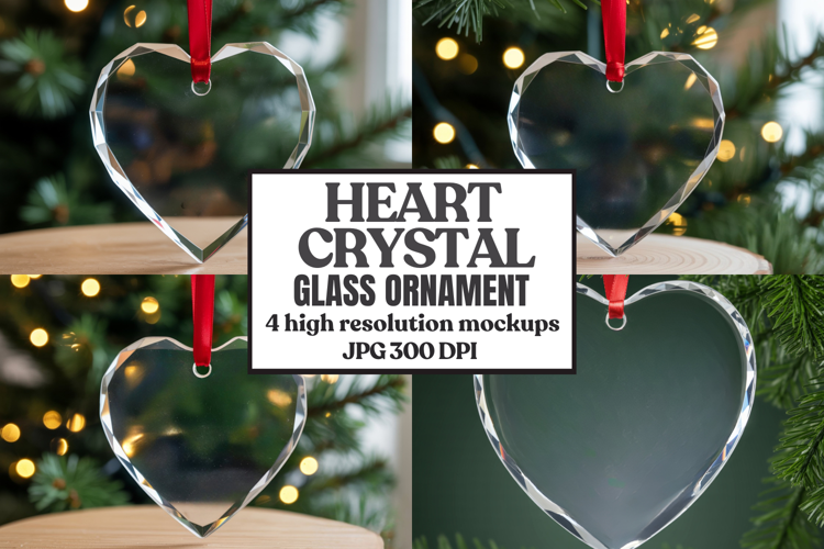 Christmas Heart Crystal Glass Ornament Mockups