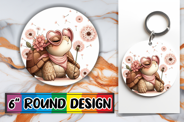Playful Circle Keychain Sublimation, Turtle