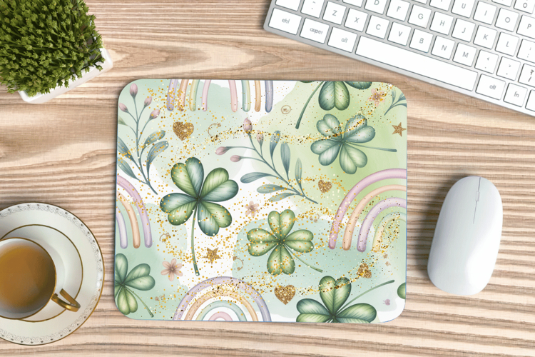 Soft Rainbow Clover Floral Mouse Pad PNG Sublimation Design