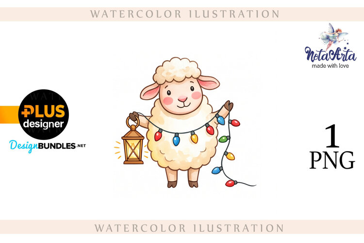 Christmas Sheep in Watercolor Style example image 1