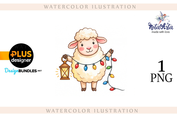 Christmas Sheep in Watercolor Style