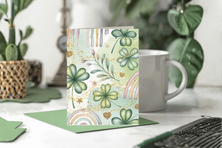 Soft Rainbow Clover Floral Greeting Card PNG Sublimation Des
