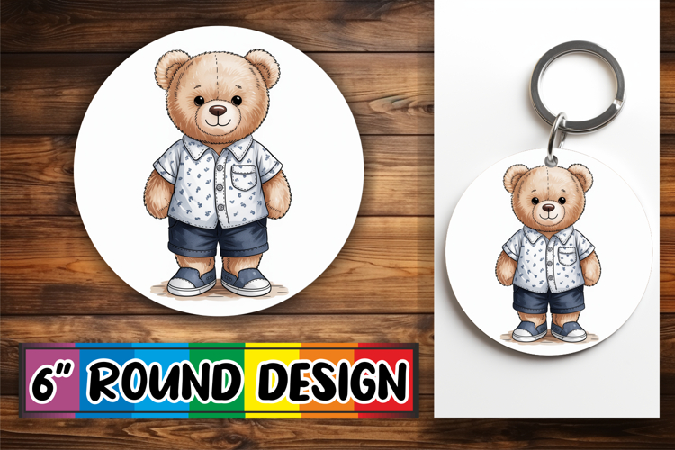 Bright Round Coasters Design PNG, Teddy Bear