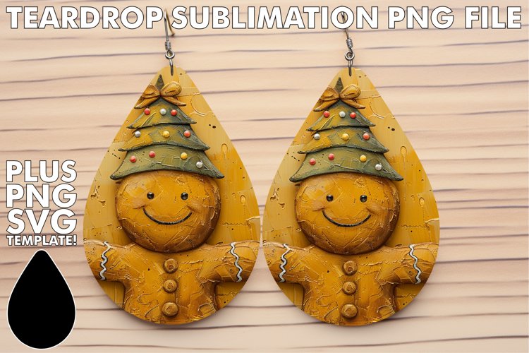 Charming Teardrop Earrings Design PNG, Gingerbread Man