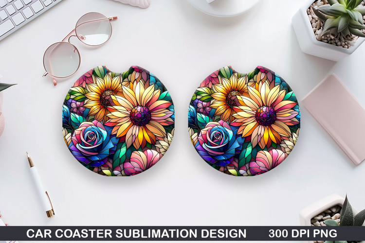 Flower Car coaster sublimation, Summer Coaster PNG Design