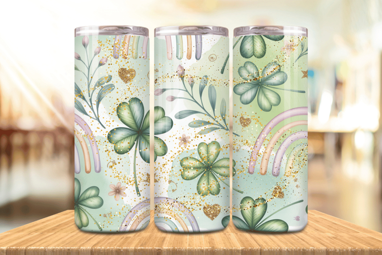 Soft Rainbow Clover Floral Tumbler Wrap PNG Sublimation Desi