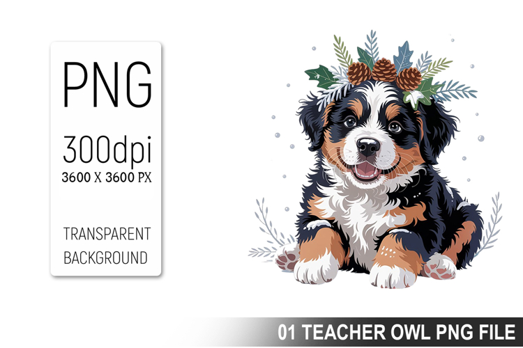 Cute Floral Dog, Animal Sublimation Clipart PNG