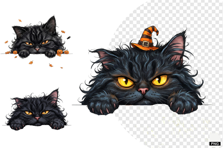 Halloween Peeking Black Cats PNG Clipart